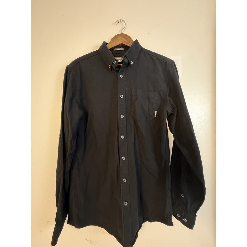 Eddie Bauer Black Button Down Shirt Men's Medium Classic Fit Cotton Casual Sz TM